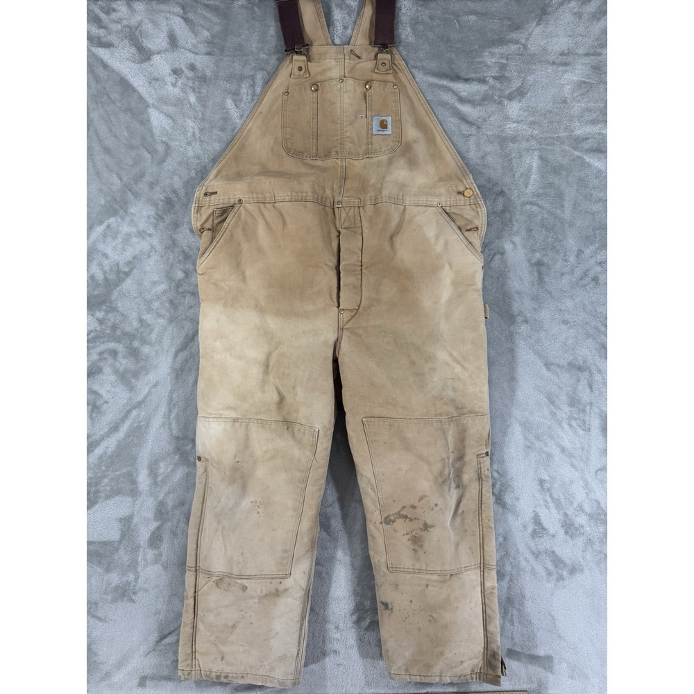 Carhartt Duck Bib Overalls Mens 46x30 Double Knee Arctic Quilted Made In USA